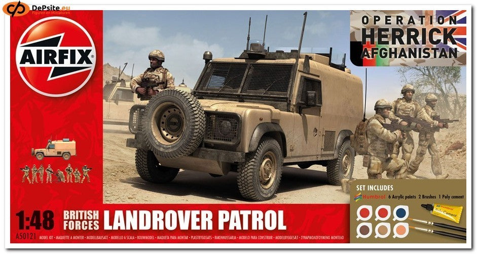 AF-A50121 - джип Landrover (Лэндровер) и фигуры солдат (подарочный набор с красками, клеем и кисточками)