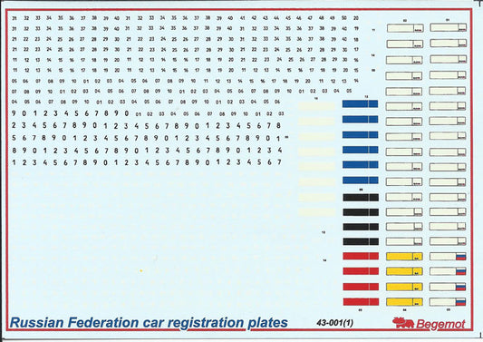 BG-43-001 - декали регистрационных номеров машин Российской Федерации