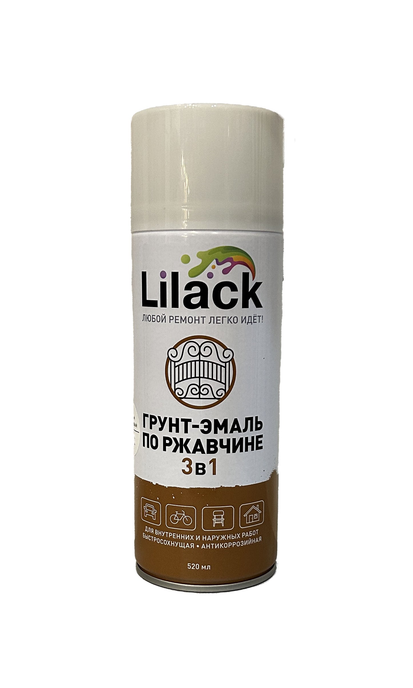 LK-7106-21 - аэрозольная грунт-эмаль по ржавчине, цвет: белый глянцевый, баллон: 520 мл.