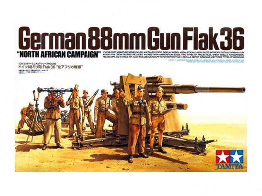 35283 - немецкая зенитная пушка калибра 88-мм FLAK 36 с орудийным расчетом и мотоциклом Африканского корпуса