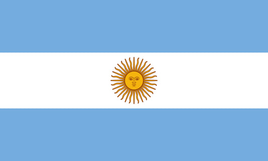 INR-ARG-15x22-2 - государственный флаг Аргентины, размер: 15х22 см, материал: атлас. Печать с двух сторон. Подставка и шток приобретаются отдельно