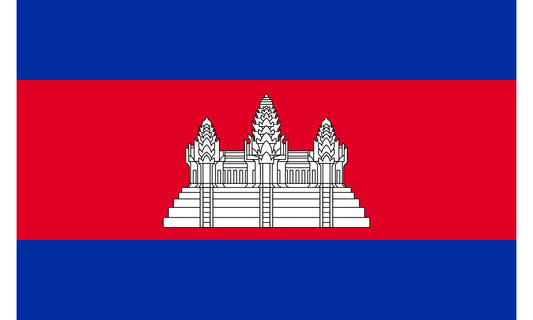 INR-CAM-15x22-2 - государственный флаг Камбоджи, размер: 15х22 см, материал: атлас. Печать с двух сторон. Подставка и шток приобретаются отдельно