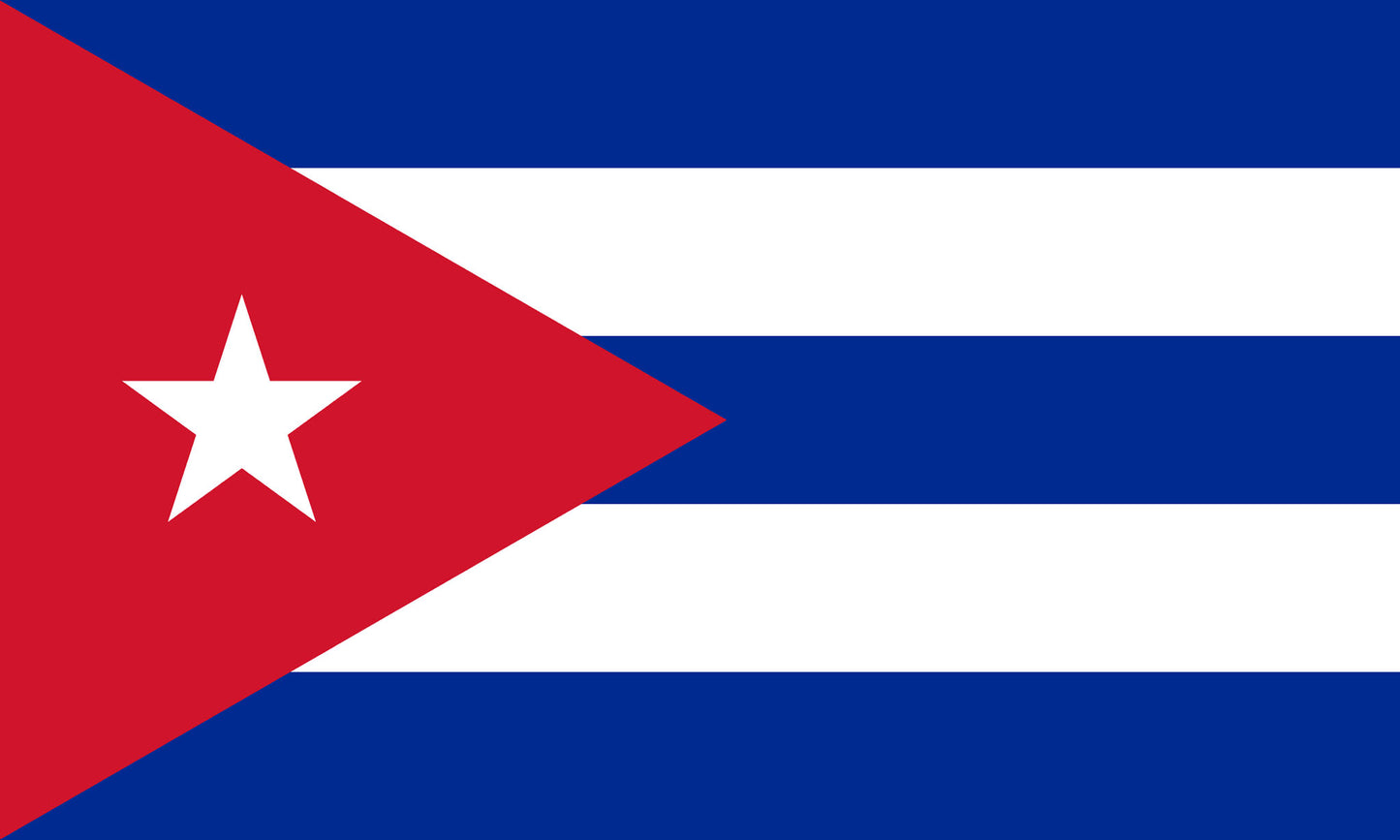INR-CUB-15x22-2 - государственный флаг Кубы, размер: 15х22 см, материал: атлас. Печать с двух сторон. Подставка и шток приобретаются отдельно