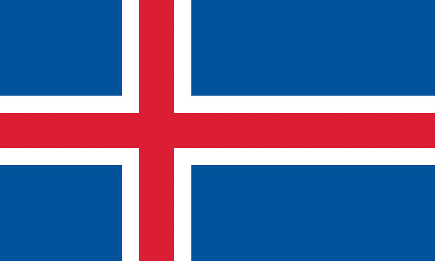 INR-ICE-15x22-2 - государственный флаг Исландии, размер: 15х22 см, материал: атлас. Печать с двух сторон. Подставка и шток приобретаются отдельно