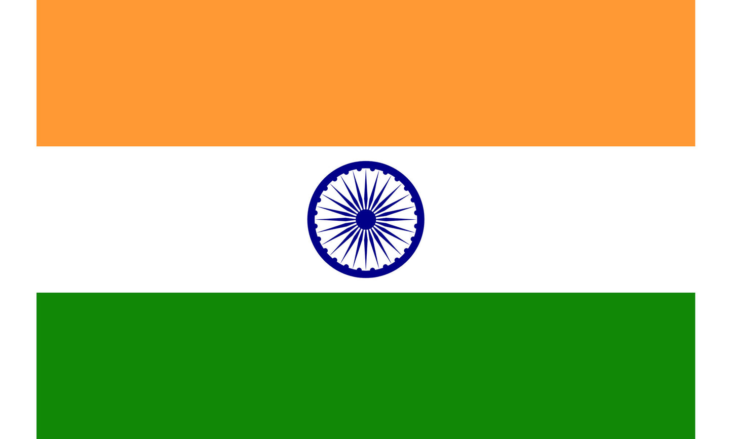 INR-IND-15x22-2 - государственный флаг Индии, размер: 15х22 см, материал: атлас. Печать с двух сторон. Подставка и шток приобретаются отдельно