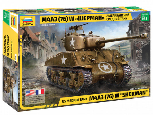 3676 - американский средний танк M4A3 W Sherman (Шерман) времен Второй мировой войны с двумя наборами декалей для армии Франции и США