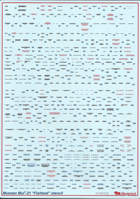 BG-32-001 - декали на самолет МиГ-21, технические надписи