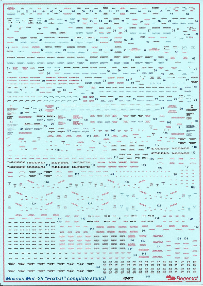 BG-48-011 - декали на самолет МиГ-25 (технические надписи)