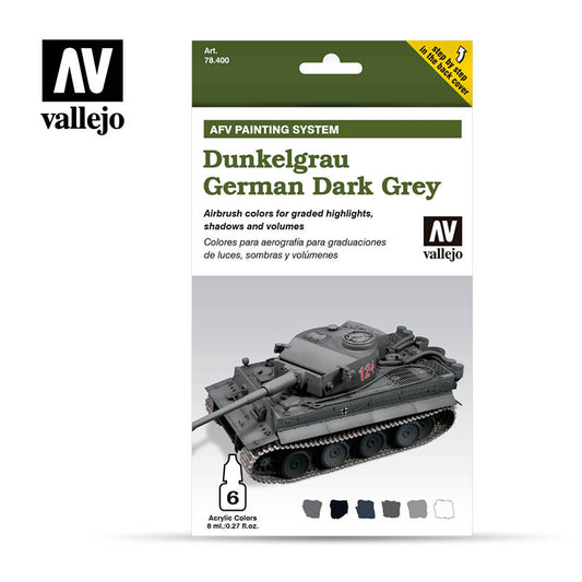VAL-78400 - набор из шести акриловых красок для аэрографии, цвета: немецкий серый времен Второй мировой войны (Dunkelgrau), шесть флаконов по 8 мл.