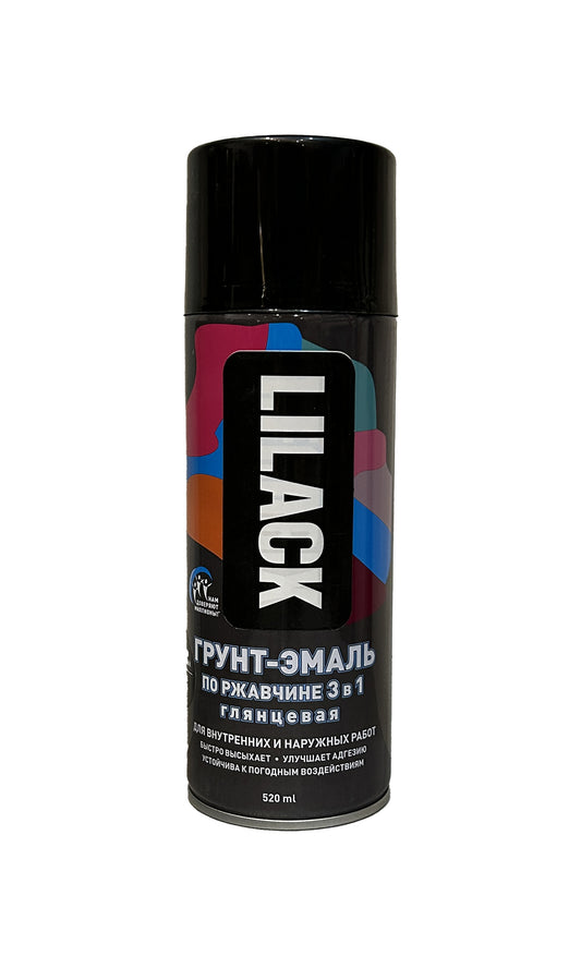LK-0106-01-DX - аэрозольная грунт-эмаль по ржавчине «3 в 1» Lilack, цвет: черный глянцевый, баллон: 520 мл.