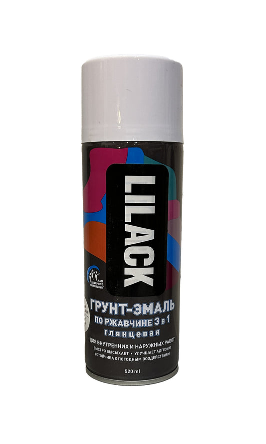 LK-0106-21-DX - аэрозольная грунт-эмаль Lilack по ржавчине «3 в 1», цвет: белый глянцевый, баллон: 520 мл.