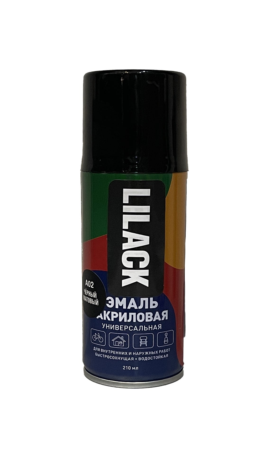 LK-0110-02-DX-210 - аэрозольная акриловая эмаль универсальная Lilack, цвет: черный матовый, баллон: 210 мл.