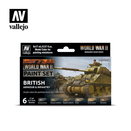 VAL-70204 - набор акриловых красок Model Color Set, цвета бронетанковых и пехотных войск Великобритании периода Второй мировой войны (6 флаконов по 17 мл.)