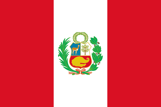INR-PER-15x22-2 - государственный флаг Перу, размер: 15х22 см, материал: атлас. Печать с двух сторон. Подставка и шток приобретаются отдельно