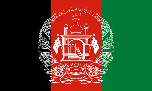 INR-AFG-15x22-2 - государственный флаг Афганистана, размер: 15х22 см, материал: атлас. Печать с двух сторон. Подставка и шток приобретаются отдельно