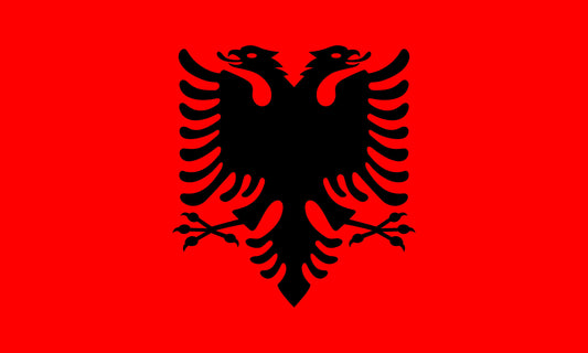 INR-ALB-15x22-2 - государственный флаг Албании, размер: 15х22 см, материал: атлас. Печать с двух сторон. Подставка и шток приобретаются отдельно