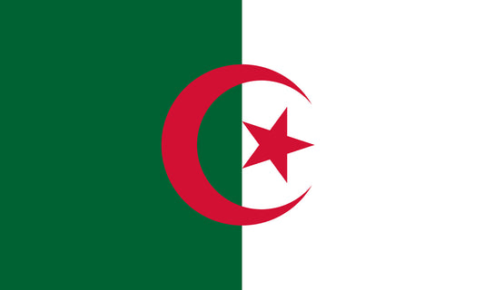 INR-ALG-15x22-2 - государственный флаг Алжира, размер: 15х22 см, материал: атлас. Печать с двух сторон. Подставка и шток приобретаются отдельно
