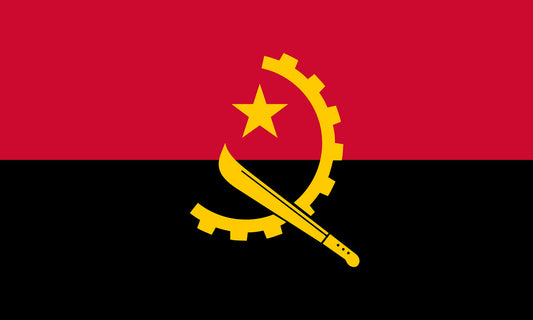INR-ANG-15x22-2 - государственный флаг Анголы, размер: 15х22 см, материал: атлас. Печать с двух сторон. Подставка и шток приобретаются отдельно