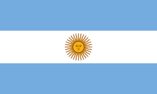INR-ARG-15x22-2 - государственный флаг Аргентины, размер: 15х22 см, материал: атлас. Печать с двух сторон. Подставка и шток приобретаются отдельно