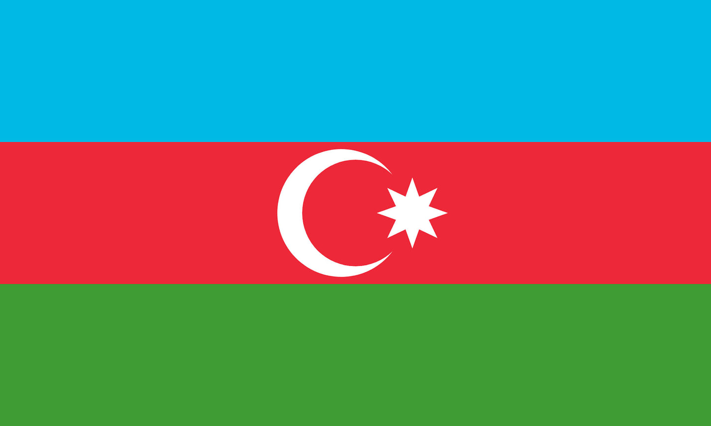 INR-AZR-15x22-2 - государственный флаг Республики Азербайджан, размер: 15х22 см, материал: атлас. Печать с двух сторон. Подставка и шток приобретаются отдельно