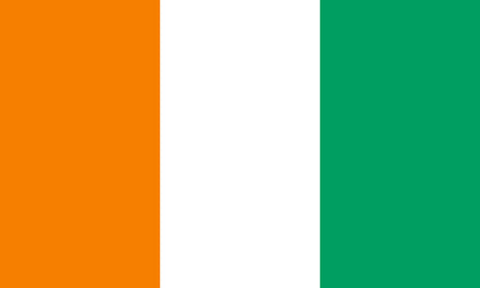 INR-CDR-15x22-2 - государственный флаг Кот-д’Ивуа́ра, размер: 15х22 см, материал: атлас. Печать с двух сторон. Подставка и шток приобретаются отдельно