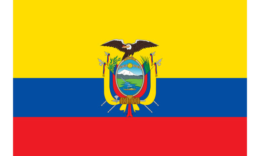 INR-ECR-15x22-2 - государственный флаг Эквадора, размер: 15х22 см, материал: атлас. Печать с двух сторон. Подставка и шток приобретаются отдельно