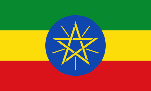 INR-ETH-15x22-2 - государственный флаг Эфиопии, размер: 15х22 см, материал: атлас. Печать с двух сторон. Подставка и шток приобретаются отдельно