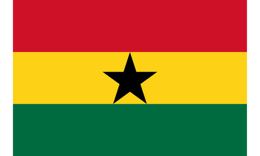 INR-GHA-15x22-2 - государственный флаг Ганы, размер: 15х22 см, материал: атлас. Печать с двух сторон. Подставка и шток приобретаются отдельно