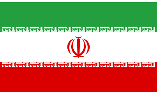 INR-IRN-15x22-2 - государственный флаг Ирана, размер: 15х22 см, материал: атлас. Печать с двух сторон. Подставка и шток приобретаются отдельно