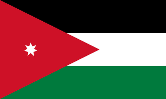 INR-JOR-15x22-2 - государственный флаг Иордании, размер: 15х22 см, материал: атлас. Печать с двух сторон. Подставка и шток приобретаются отдельно