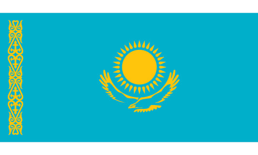 INR-KAZ-15x22-1 - государственный флаг Республики Казахстан (сувенирный), размер: 15х22 см, материал: атлас. Печать с одной стороны. Подставка и шток приобретаются отдельно