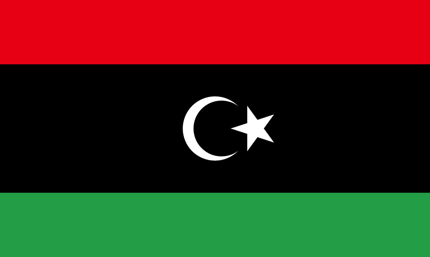 INR-LIB-15x22-2 - государственный флаг Ливии, размер: 15х22 см, материал: атлас. Печать с двух сторон. Подставка и шток приобретаются отдельно