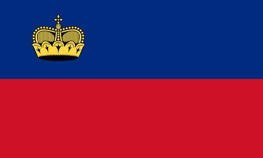 INR-LIC-15x22-2 - государственный флаг княжества Лихтенштейн, размер: 15х22 см, материал: атлас. Печать с двух сторон. Подставка и шток приобретаются отдельно
