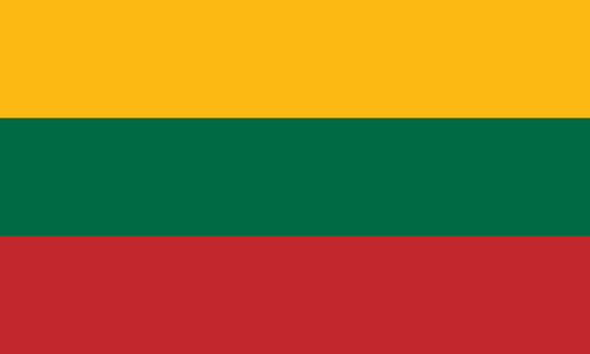 INR-LIT-15x22-2 - государственный флаг Литвы, размер: 15х22 см, материал: атлас. Печать с двух сторон. Подставка и шток приобретаются отдельно