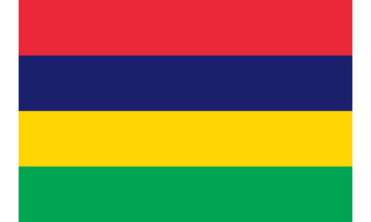 INR-MAU-15x22-2 - государственный флаг  Респу́блики Маври́кий, размер: 15х22 см, материал: атлас. Печать с двух сторон. Подставка и шток приобретаются отдельно