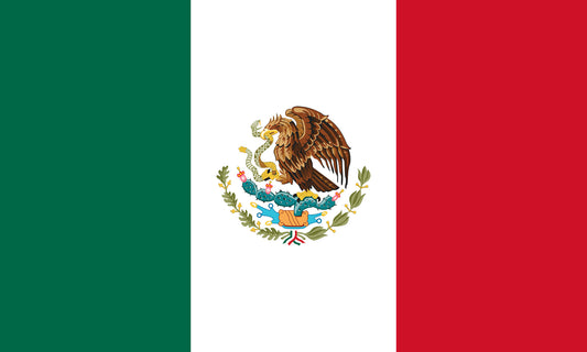 UF-MEX-150x90 - государственный флаг Мексики. Материал флага: полиэстер с бронзовыми кольцами, размер: 90 см х 150 см