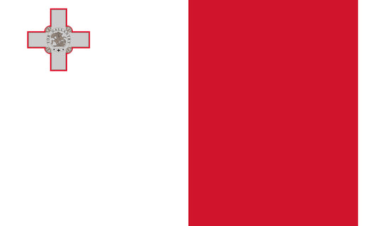 INR-MLT-15x22-2 - государственный флаг  Респу́блики Мальта, размер: 15х22 см, материал: атлас. Печать с двух сторон. Подставка и шток приобретаются отдельно