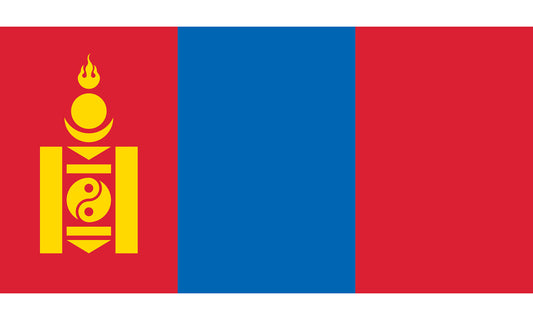 INR-MON-15x22-2 - государственный флаг Монголии, размер: 15х22 см, материал: атлас. Печать с двух сторон. Подставка и шток приобретаются отдельно
