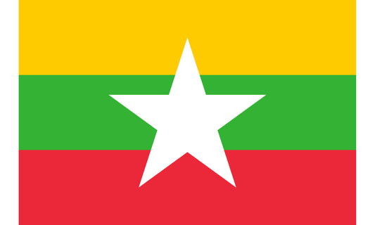 INR-MYA-15x22-2 - государственный флаг Республики Союза Мьянмы, размер: 15х22 см, материал: атлас. Печать с двух сторон. Подставка и шток приобретаются отдельно