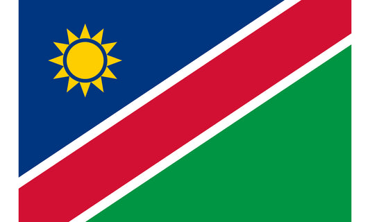 INR-NAM-15x22-2 - государственный флаг Республики Намибия, размер: 15х22 см, материал: атлас. Печать с двух сторон. Подставка и шток приобретаются отдельно