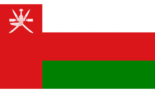 INR-OMN-15x22-2 - государственный флаг Омана, размер: 15х22 см, материал: атлас. Печать с двух сторон. Подставка и шток приобретаются отдельн
