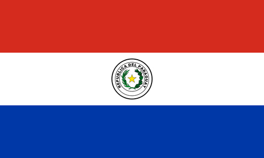 INR-PRG-15x22-2 - государственный флаг Парагвая, размер: 15х22 см, материал: атлас. Печать с двух сторон. Подставка и шток приобретаются отдельн