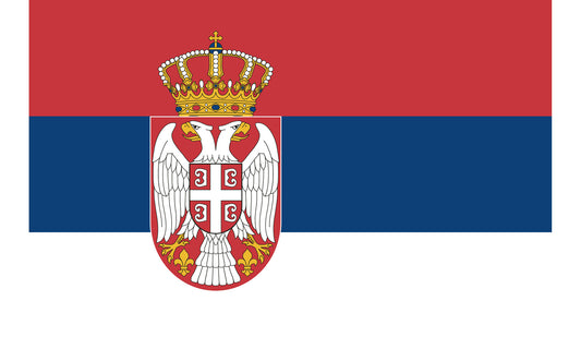 INR-SER-15x22-2 - государственный флаг Сербии, размер: 15х22 см, материал: атлас. Печать с двух сторон. Подставка и шток приобретаются отдельно