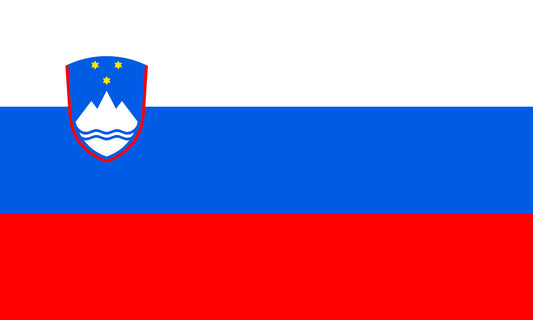 INR-SLO-15x22-2 - государственный флаг Словении, размер: 15х22 см, материал: атлас. Печать с двух сторон. Подставка и шток приобретаются отдельно