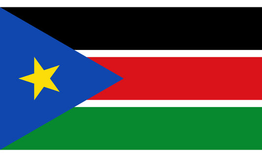 INR-SSD-15x22-2 - государственный флаг Южного Судана, размер: 15х22 см, материал: атлас. Печать с двух сторон. Подставка и шток приобретаются отдельно