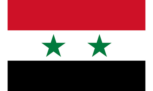 INR-SYR-15x22-2 - государственный флаг Сирийской Арабской Республики, размер: 15х22 см, материал: атлас. Печать с двух сторон. Подставка и шток приобретаются отдельно