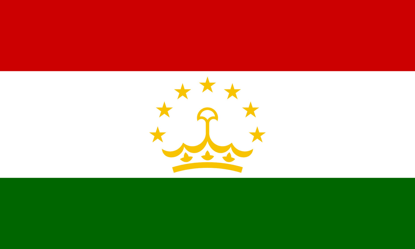 INR-TAJ-15x22-2 - государственный флаг Таджикистана, размер: 15х22 см, материал: атлас. Печать с двух сторон. Подставка и шток приобретаются отдельно