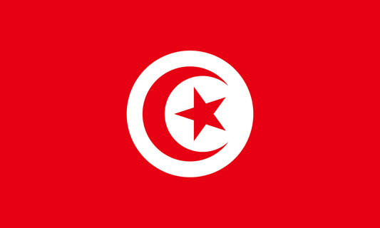 INR-TUN-15x22-2 - государственный флаг Тунисской Республики, размер: 15х22 см, материал: атлас. Печать с двух сторон. Подставка и шток приобретаются отдельно