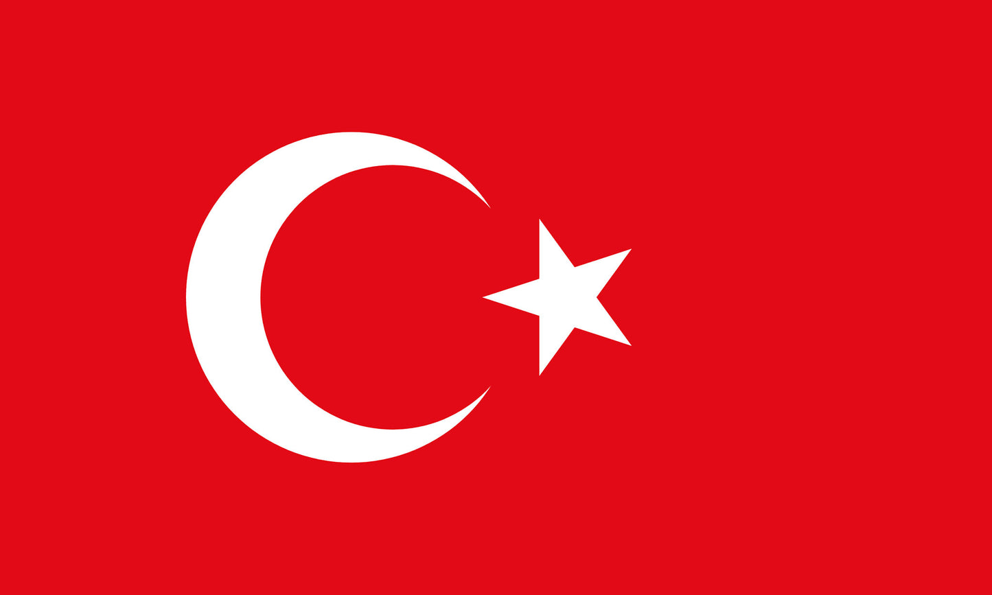 INR-TUR-15x22-2 - государственный флаг Турции, размер: 15х22 см, материал: атлас. Печать с двух сторон. Подставка и шток приобретаются отдельно