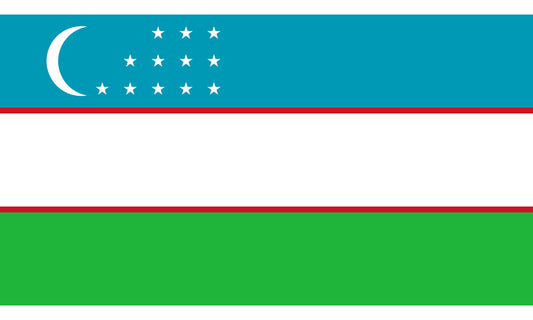 INR-UZB-15x22-2 - государственный флаг Республики Узбекистан, размер: 15х22 см, материал: атлас. Печать с двух сторон. Подставка и шток приобретаются отдельно